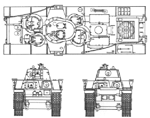 Т-35 образца 1939 года. Вид сверху, спереди и сзади